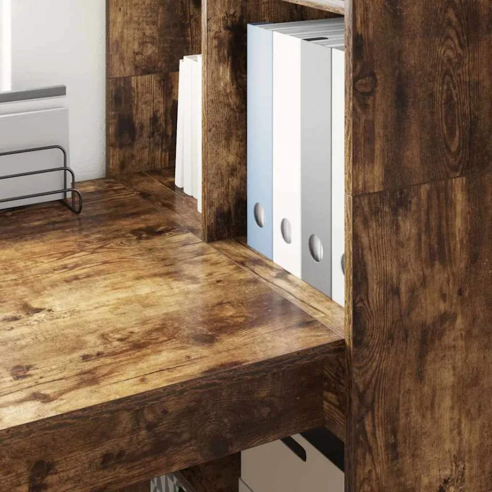 vidaXL Bureau Gerookt eiken 122 x 67 x 145 cm Bewerkt hout, foto 3