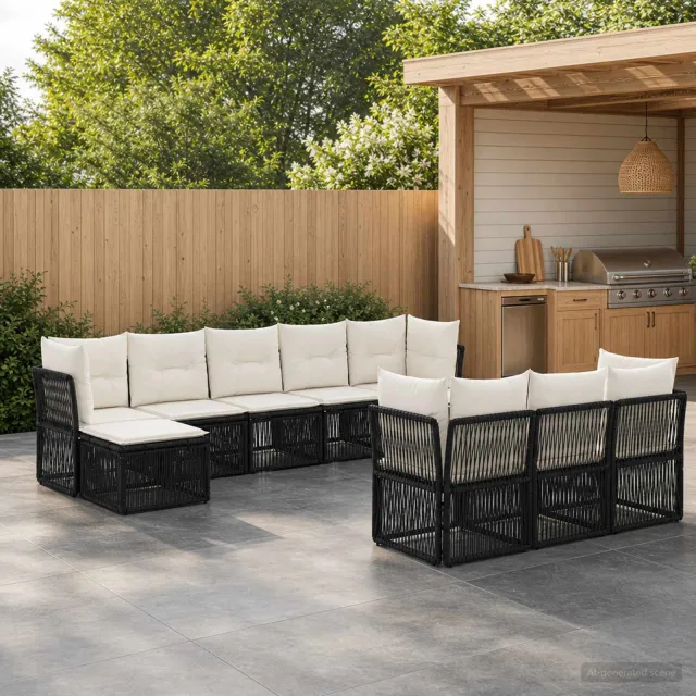 vidaXL Tuinbankenset 10 st 10-zits Zwart poly rattan, foto 2