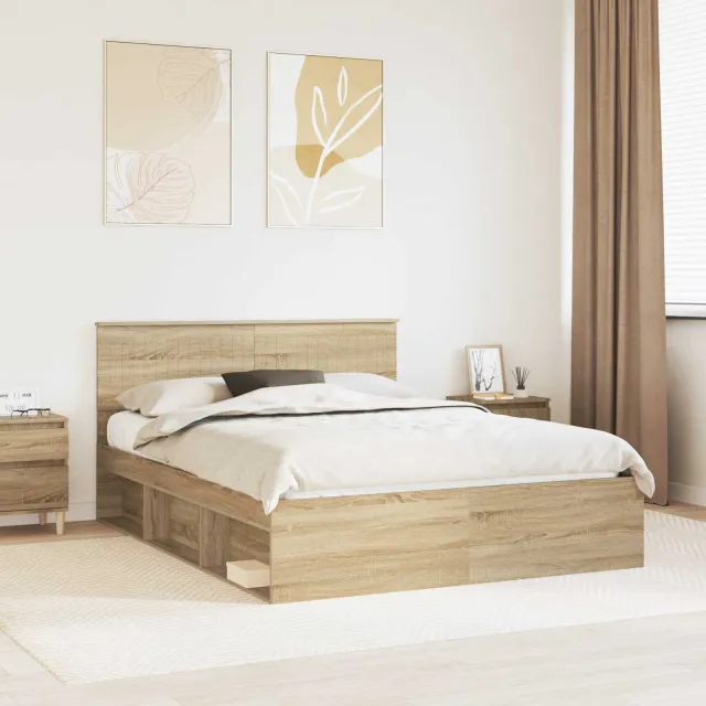 vidaXL Bedframe Sonoma Eiken 150 x 200 cm Massief grenenhout Bruin