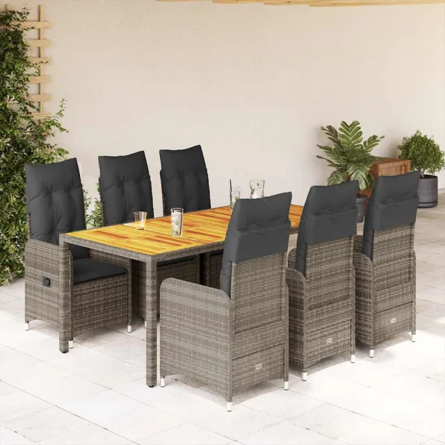 vidaXL 7-delige Bistroset met kussens poly rattan grijs, foto 2