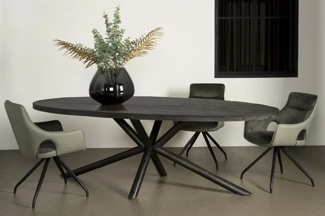 Tower Living Eettafel Selva - Ovaal Bruin Hout - 200x100x77cm Zwart