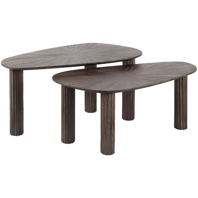 Nest of Nora Salontafel set Sena - Set van 2 organisch - Massief teak hout - Espresso - Bijzettafel Donkerbruin