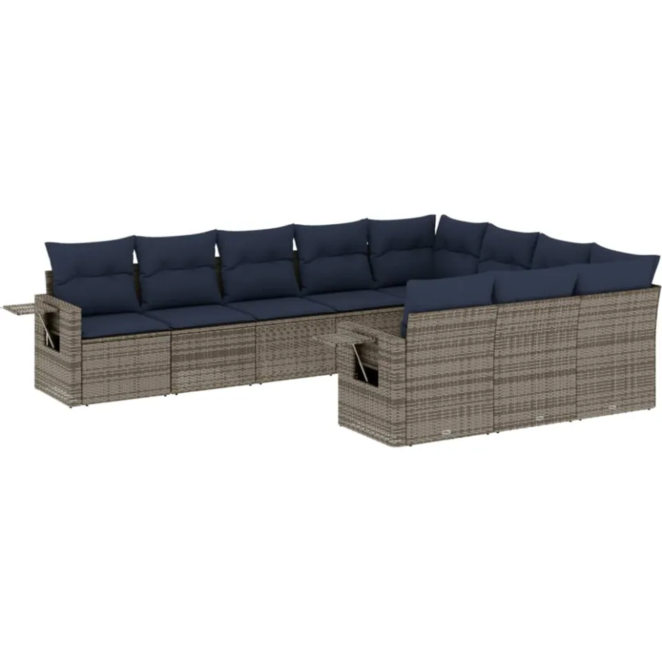 vidaXL 10-delige tuinbankset met kussens, grijs polyrotan, foto 3
