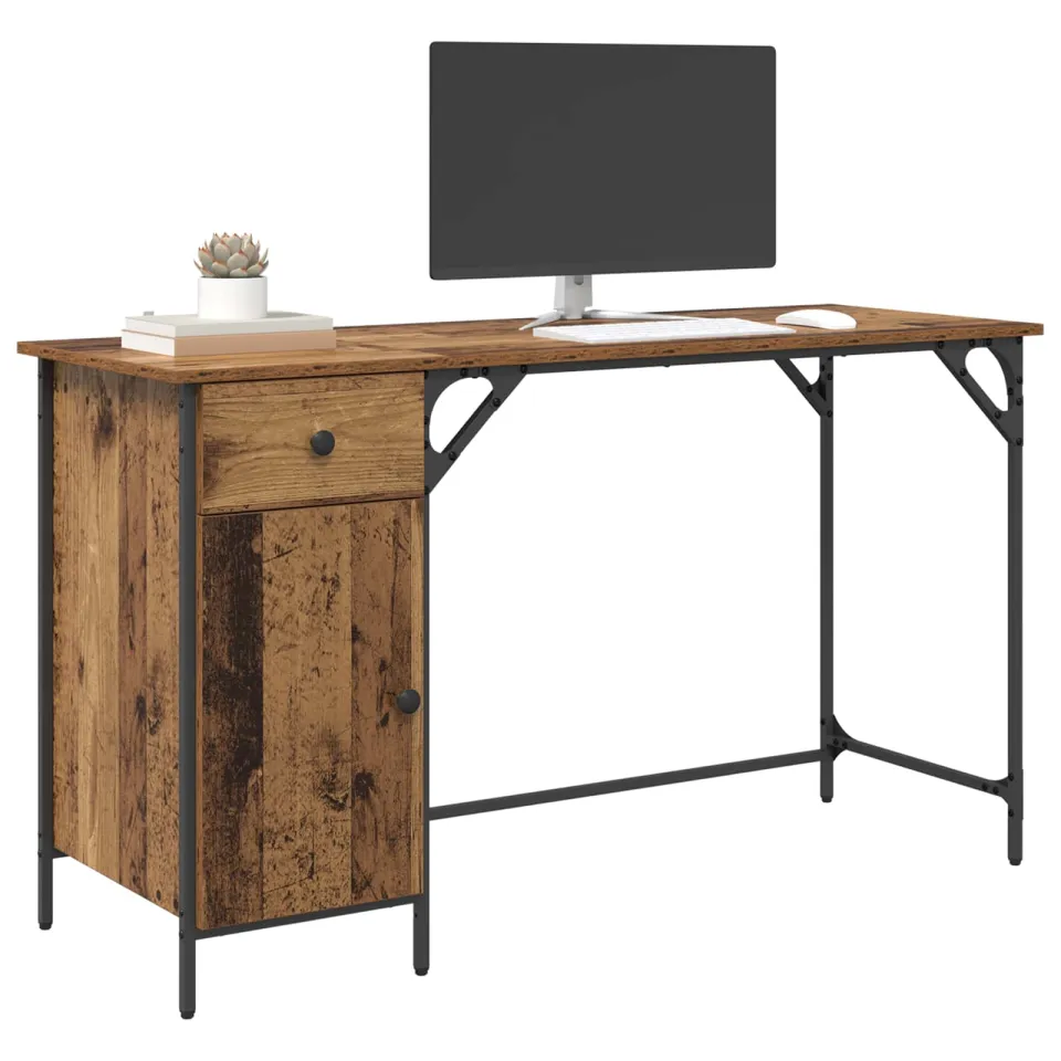 vidaXL Computerbureau Oud Hout 131 x 48 x 75 cm Bewerkt hout Bruin