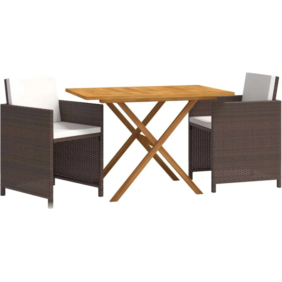 vidaXL 3-delige Tuinset met kussens poly rattan bruin