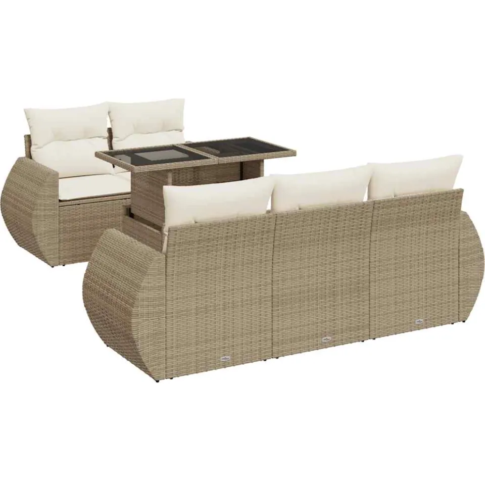 vidaXL 6-delige Loungeset met kussens poly rattan beige, foto 3