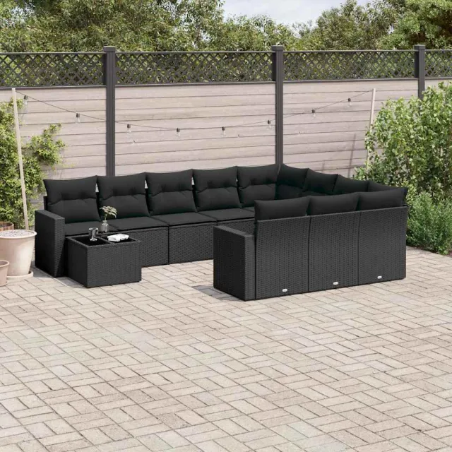 vidaXL 11-delige Loungeset met kussens poly rattan zwart, foto 2