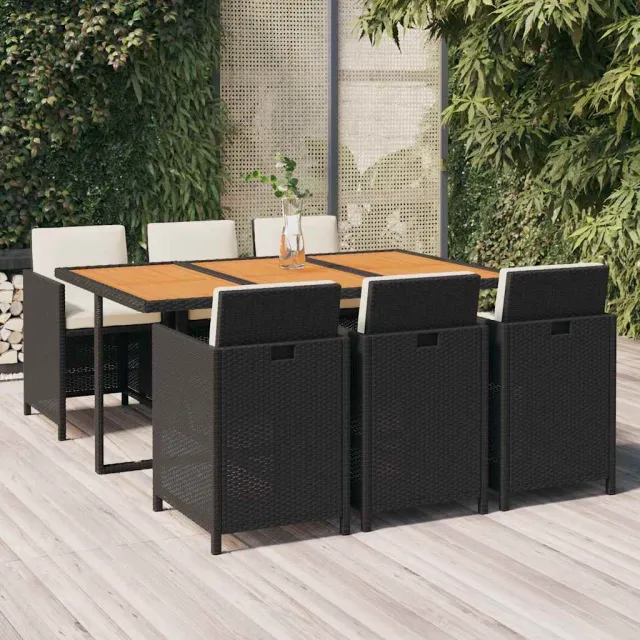vidaXL 7-delige Tuinset met kussens poly rattan zwart, foto 2