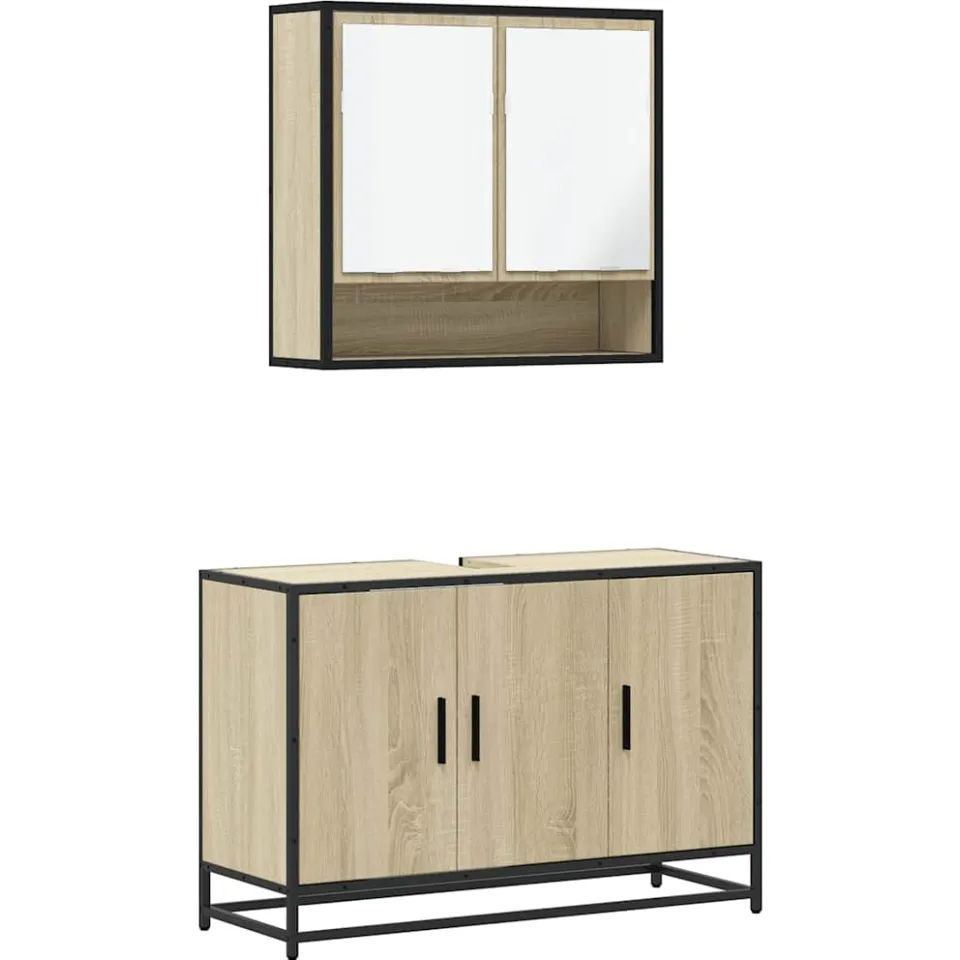 vidaXL 2-delige Badkamermeubelset bewerkt hout sonoma eikenkleurig, foto 3