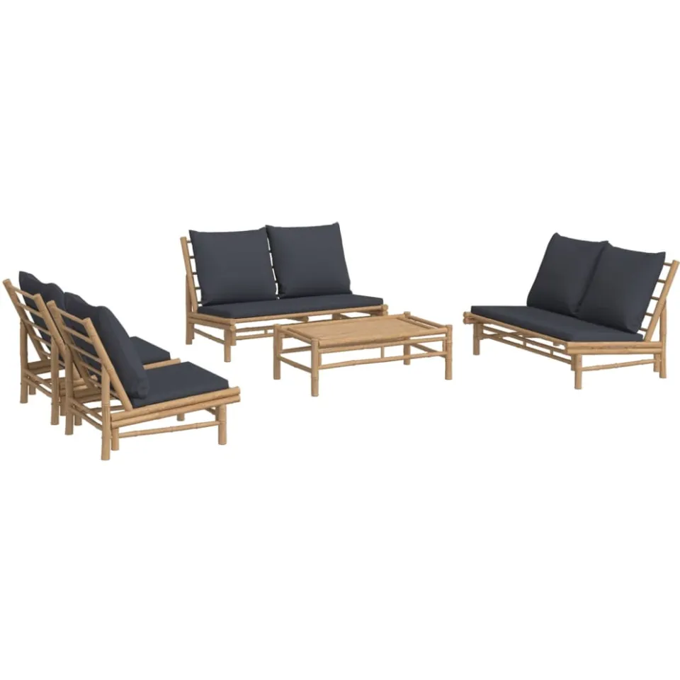 vidaXL 5-delige Loungeset met kussens bamboe donkergrijs bruin, foto 2