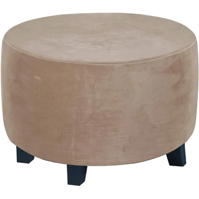 Famanu Ronde poefhoes van echt fluwelen pluche stof, stretch met elastische bodem, voor opbergkruk en voetenbank, perfect voor het beschermen van uw meubels met een luxe uitstraling wit