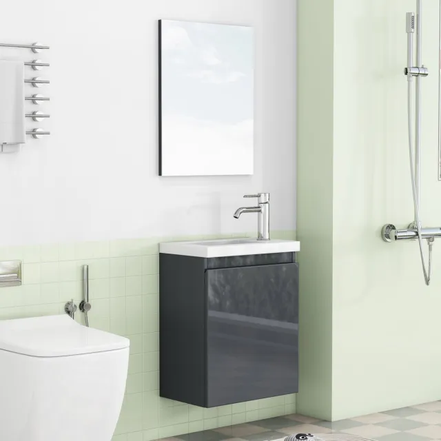 MIVRAY Badkamerkast - Hoogglans Grijze Wandkast Met Wastafel En Spiegel - Ruimtebesparend Voor Bad En Gastentoilet - MDF - 40 Cm Grijs