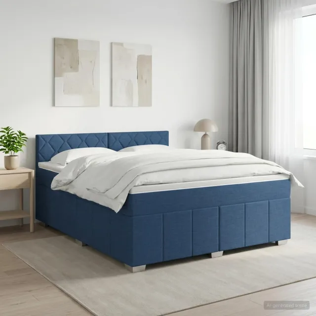 vidaXL Boxspringbed met matras met hoofdeinde Blauw 160 x 200 cm Stof
