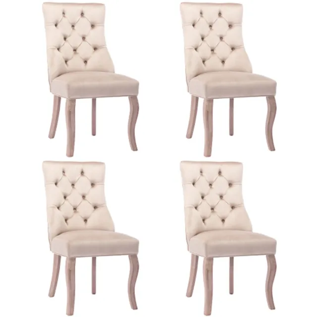 Merax Luxe Eetkamerstoelen Set van 4 - Velvet Stoelen met Hoge Rugleuning - Beige