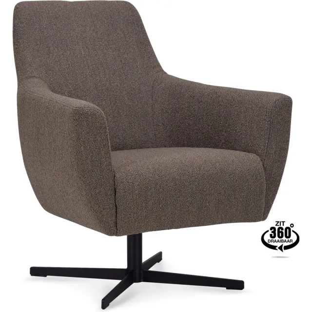 Icon Living Fauteuil Pearl - Stof Alpine Brown - Poot Zwart 360° Draaibaar