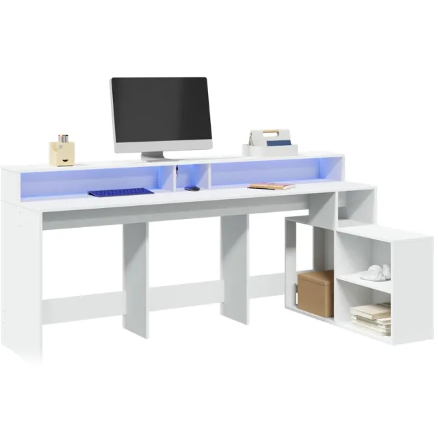 vidaXL Bureau met LED-verlichting 200x104x91 cm bewerkt hout wit