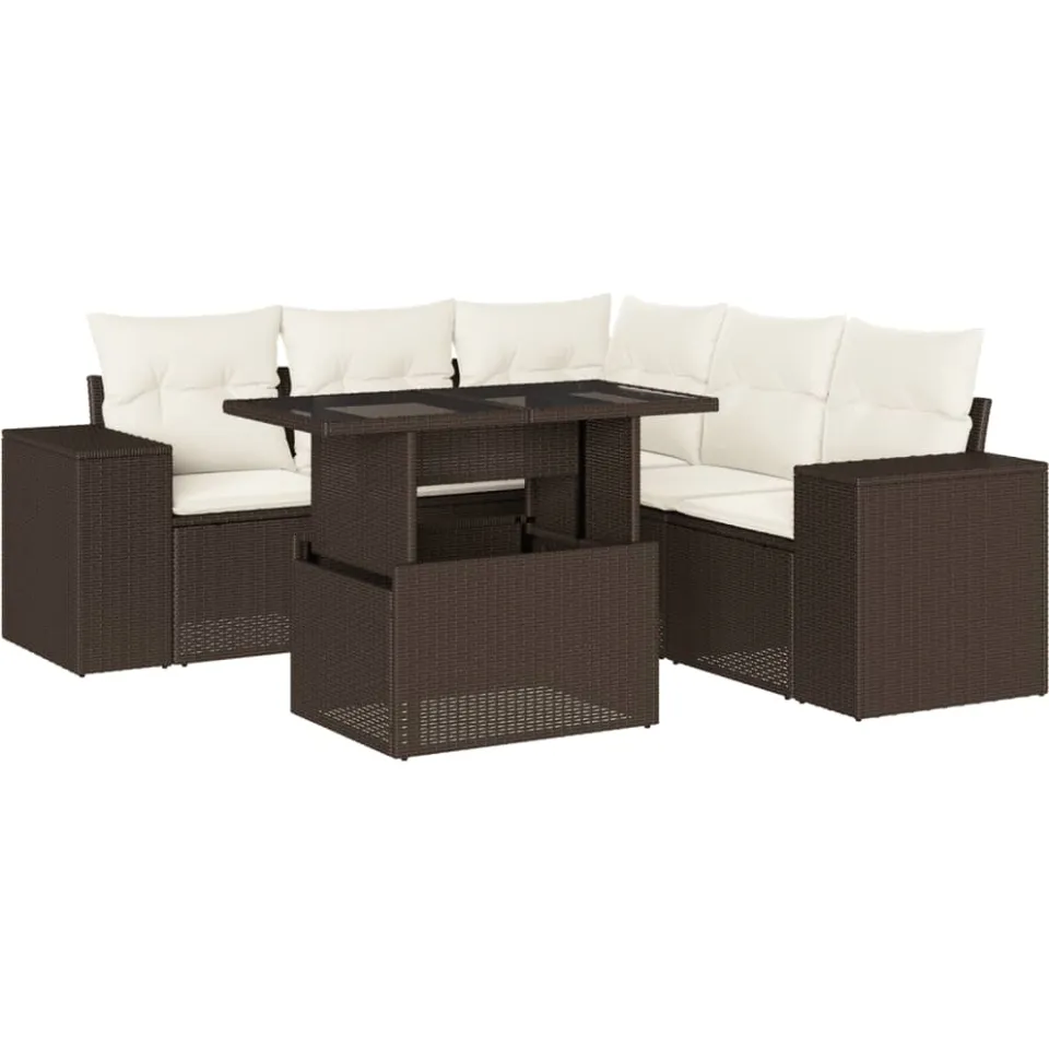 vidaXL 6-delige Loungeset met kussens poly rattan bruin, foto 3