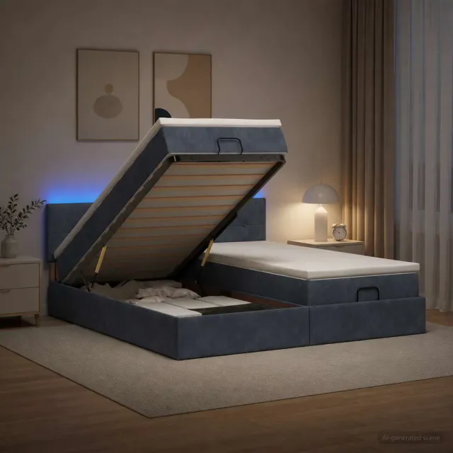 vidaXL Ottoman Bed met Matrassen en LED Donkergrijs 200 x 200 cm