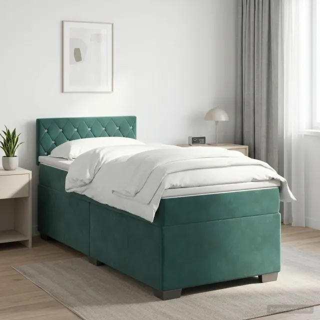 vidaXL Boxspringbed met matras Donkergroen 90 x 200 cm Fluweel