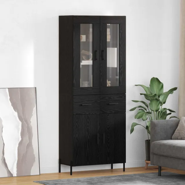 vidaXL Highboard Zwart Eiken 69,5 x 34 x 180 cm Bewerkt hout, foto 2
