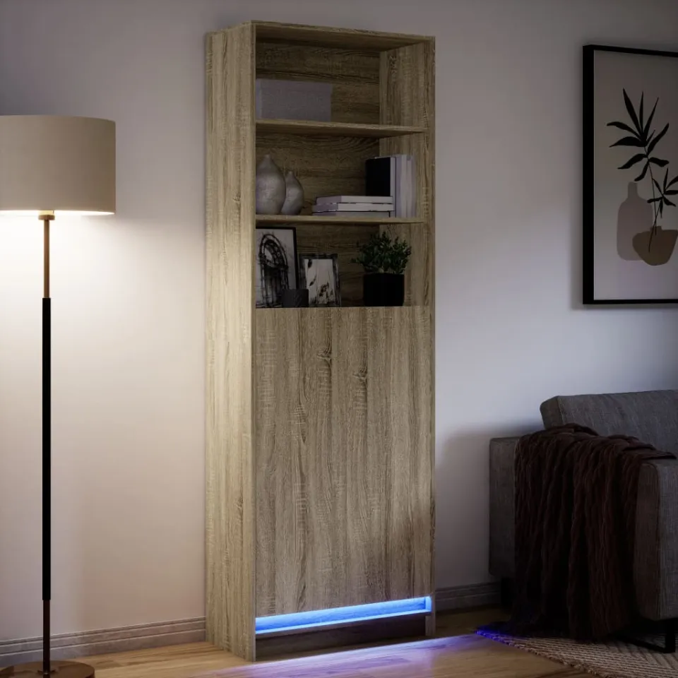 vidaXL Hoge kast met LED 69x32,5x200 cm bewerkt hout sonoma eikenkleur, foto 4