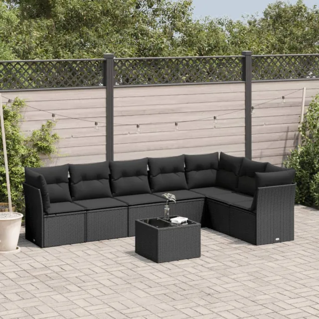 vidaXL 8-delige Loungeset met kussens poly rattan zwart, foto 2