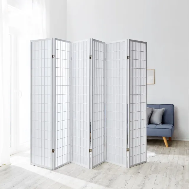 Homestyle4u Kamerscherm - 264x175 cm - wit - 6-delig - Shoji
