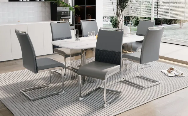 REDOM Ergonomische Stoel - Gebogen Rugleuning - Modern - Metaal, PU-Kunstleer En Linnen - Grijs