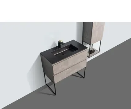 Aquazuro Wastafelonderkast Napoli 90cm - Betongrijs - Met 2 Lades - 89,4x50x47,5cm wood other, foto 4