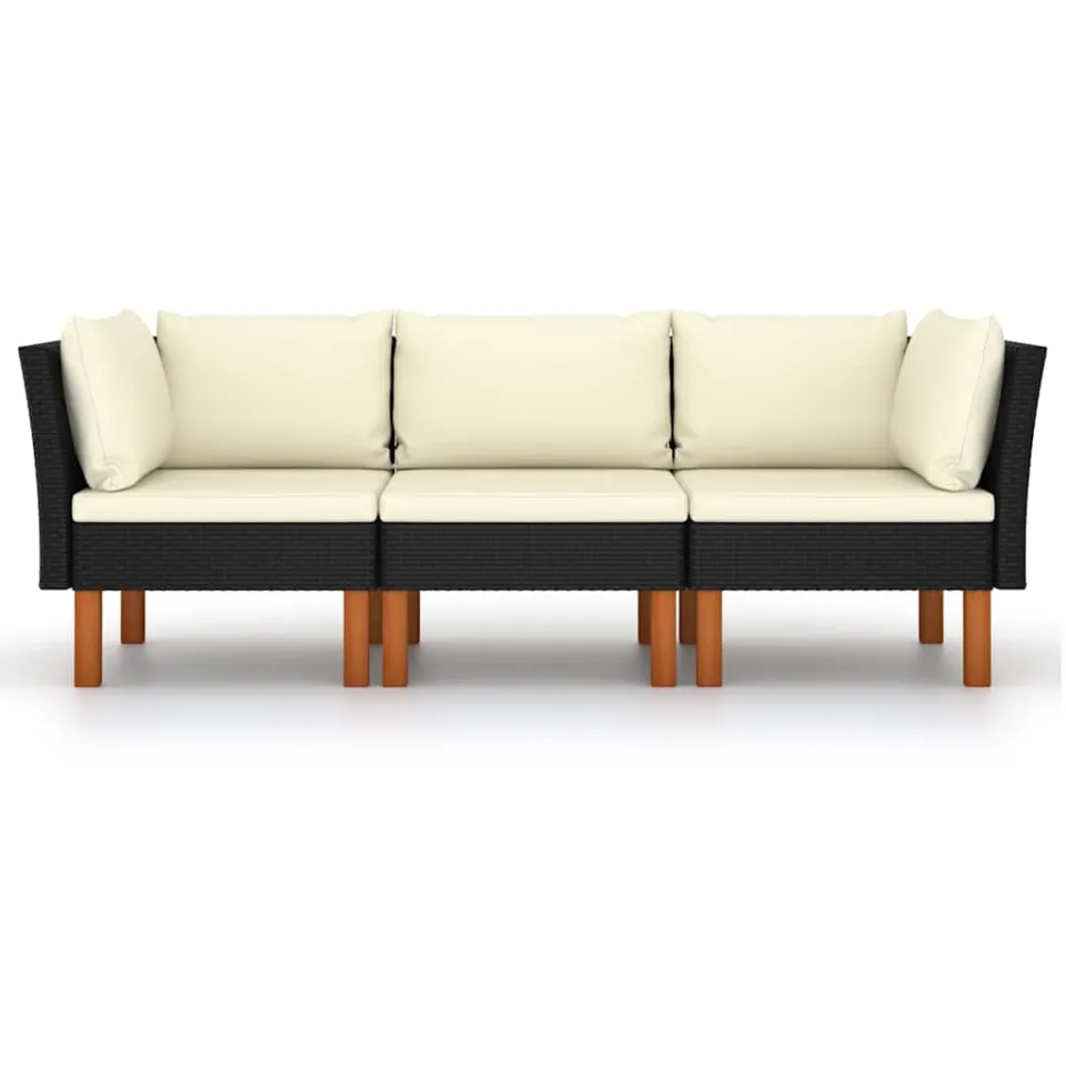 vidaXL Tuinbank 3-zits met kussens poly rattan zwart, foto 2