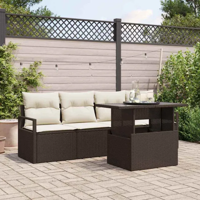 vidaXL Tuin Sofa Set 5 st Bruin Poly riet, foto 2