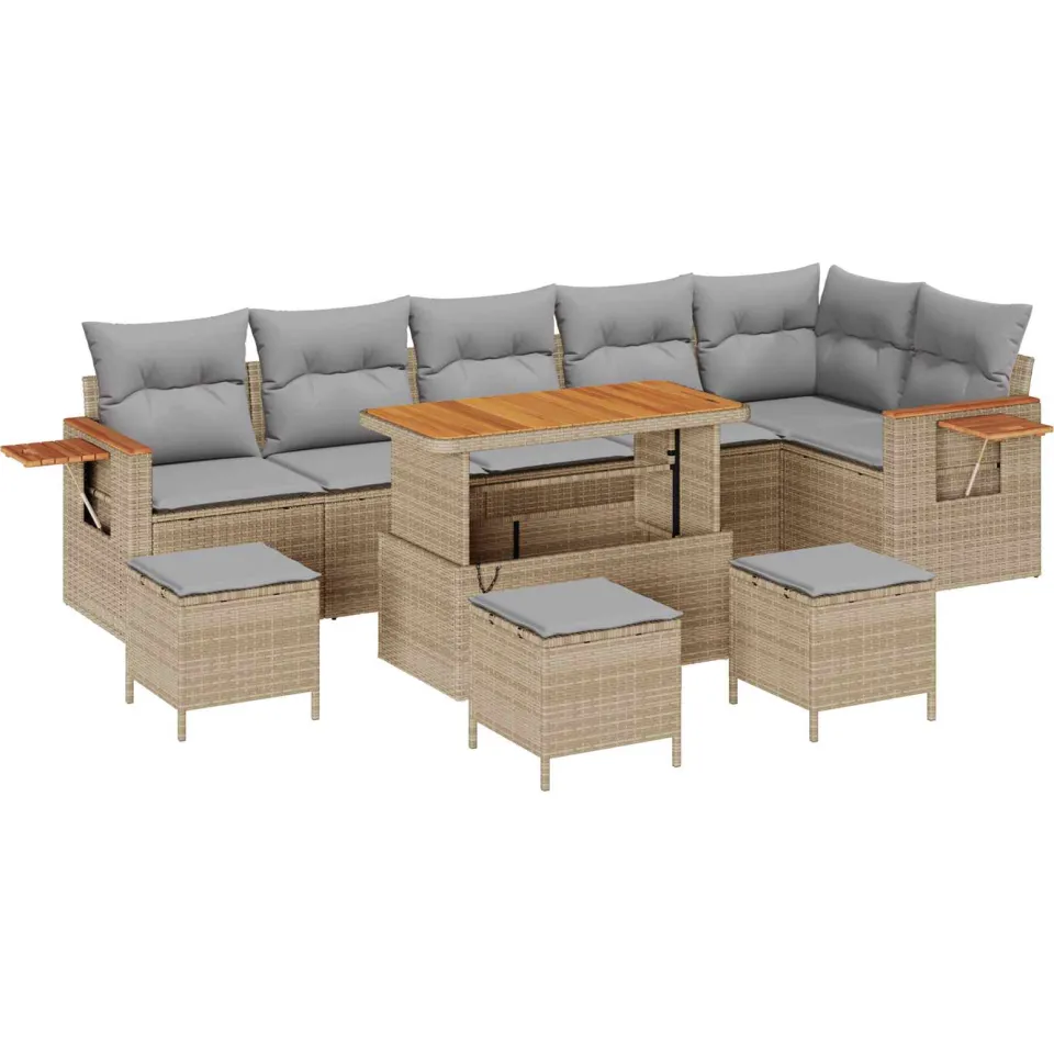vidaXL Tuinbankenset 10 st Beige poly rattan, foto 4