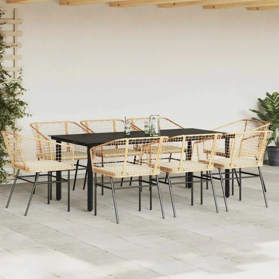 vidaXL 9-delige Tuinset met kussens poly rattan glas bruin, foto 2