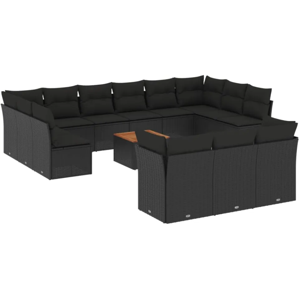 vidaXL 14-delige Loungeset met kussens poly rattan zwart, foto 3