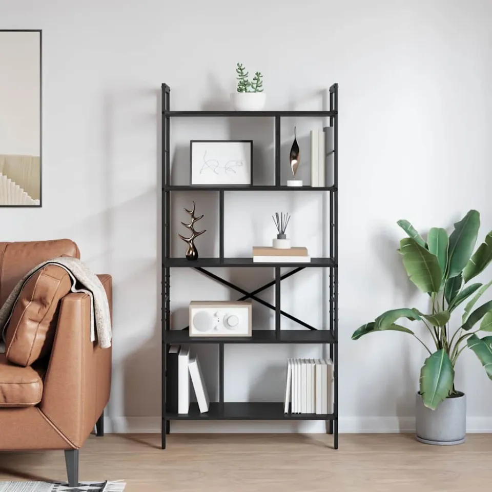 vidaXL Boekenkast 9-laags 75 x 30 x 156 cm Bewerkt hout Zwart Eiken, foto 3