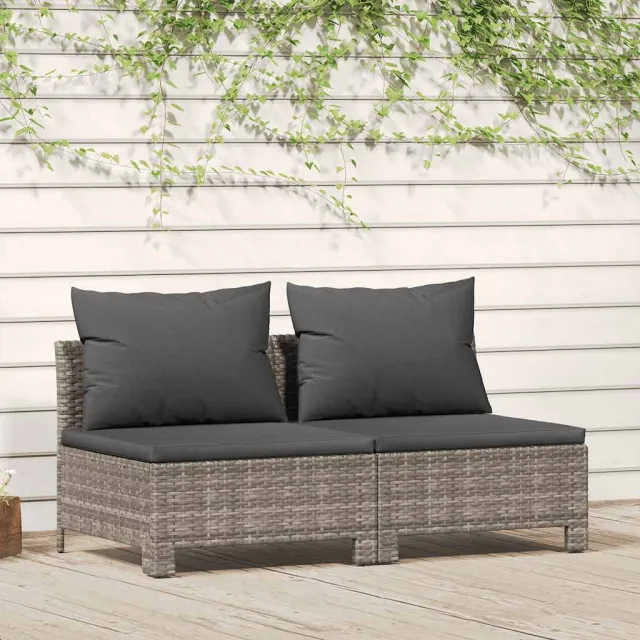 vidaXL Tuinbank 2-zits met kussens poly rattan grijs