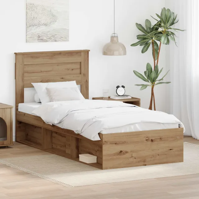 vidaXL Bedframe Artisan eiken 100 x 200 cm Bewerkt hout Bruin