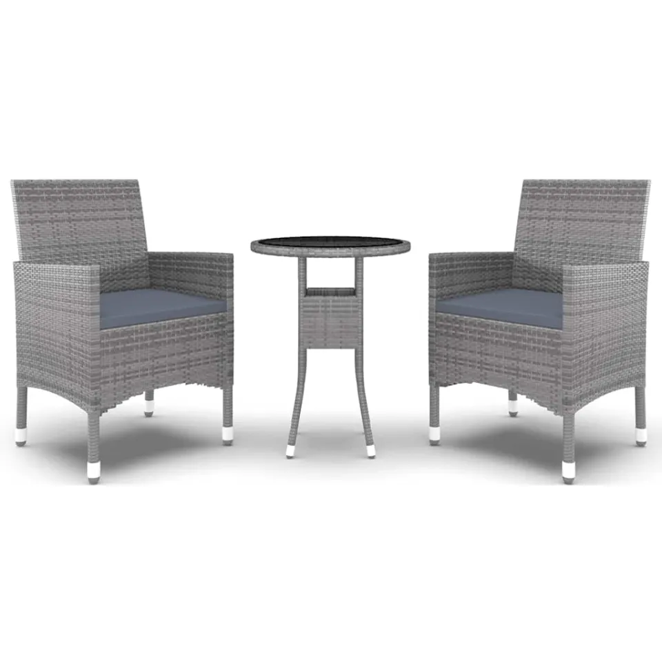 vidaXL 3-delige Tuinset poly rattan grijs