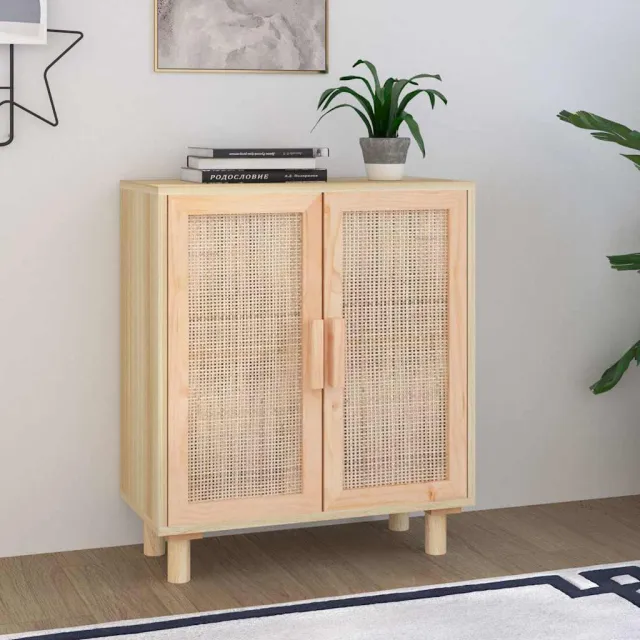 vidaXL Dressoir 60x30x70 cm massief grenenhout en rattan bruin, foto 2