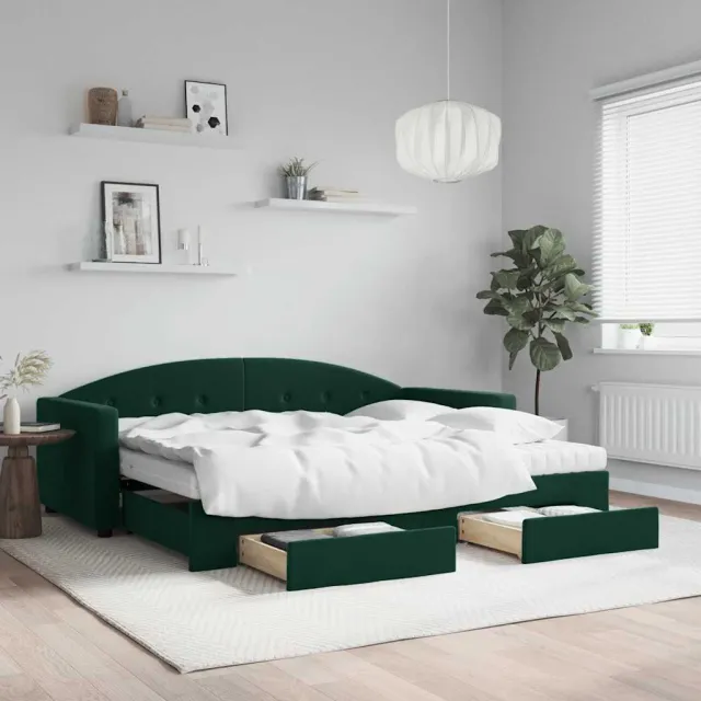 vidaXL Slaapbank onderschuifbed en lades 90x200 cm fluweel donkergroen groen