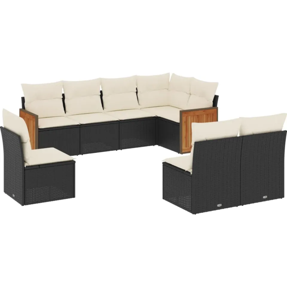 vidaXL 8-delige Loungeset met kussens poly rattan zwart, foto 3