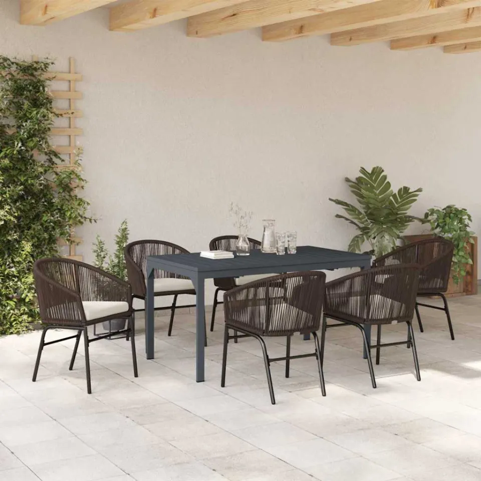 vidaXL Tuin eettafelset 7 st Bruin poly rattan, foto 3