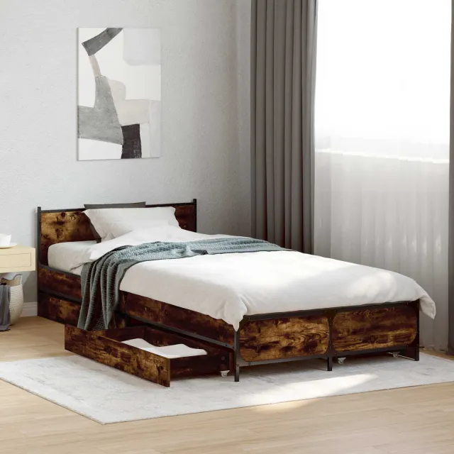 vidaXL Bedframe met Hoofdeinde Gerookt eiken 80 x 200 cm Bewerkt hout Bruin