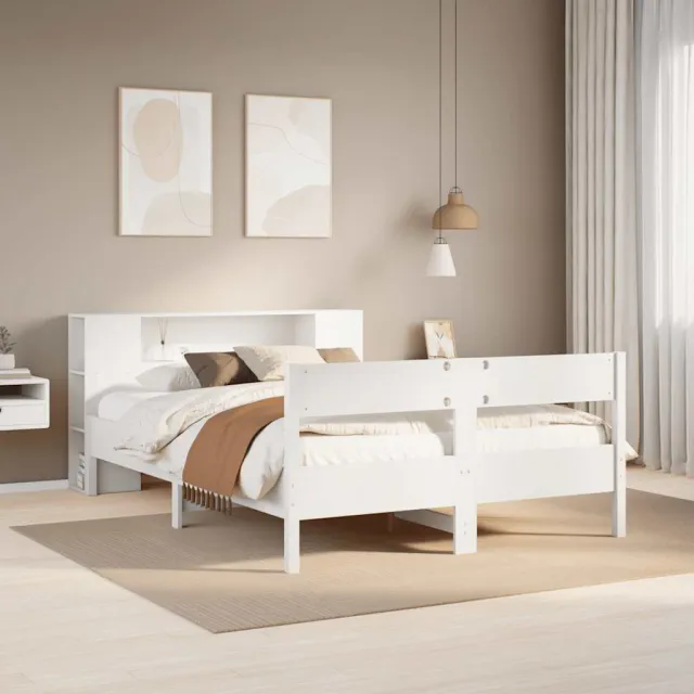 vidaXL Bed met boekenkast zonder matras grenenhout wit 160x200 cm