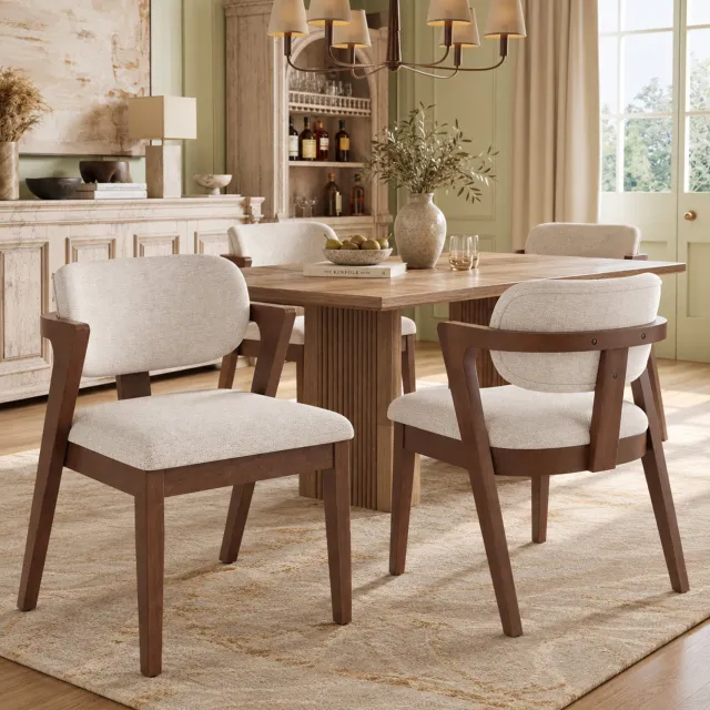 Maisentiel Eetkamerstoelen set van 2, 56 x 57,5 x 79 cm, met armleuningen, hout, walnoot/beige