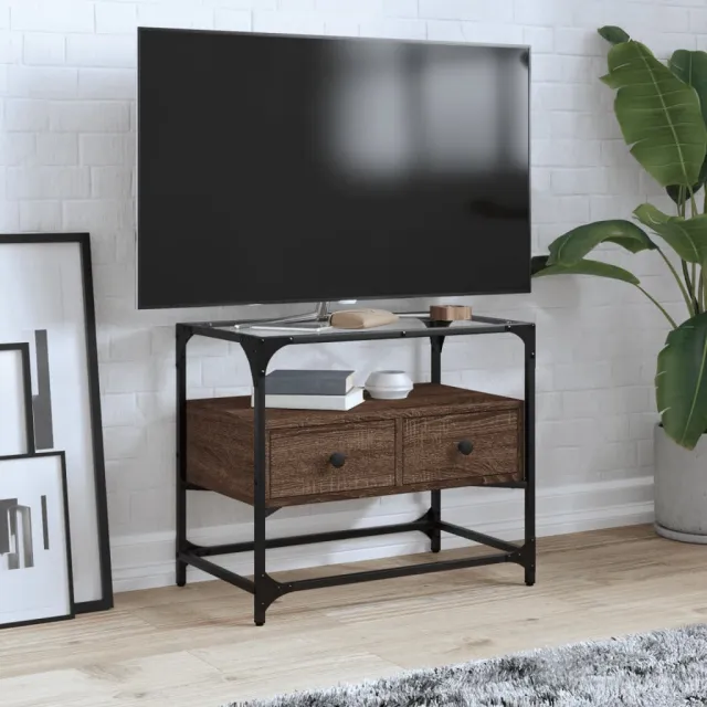 vidaXL Tv-meubel met glazen blad 60x35x51 cm hout gerookt eikenkleurig, foto 2