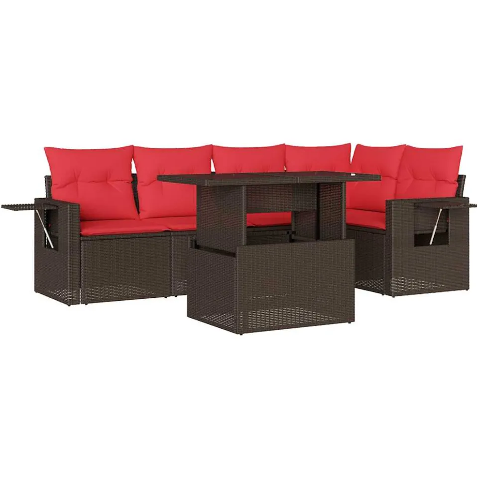 vidaXL 6-delige tuinbankset met kussens, bruin polyrotan, foto 3