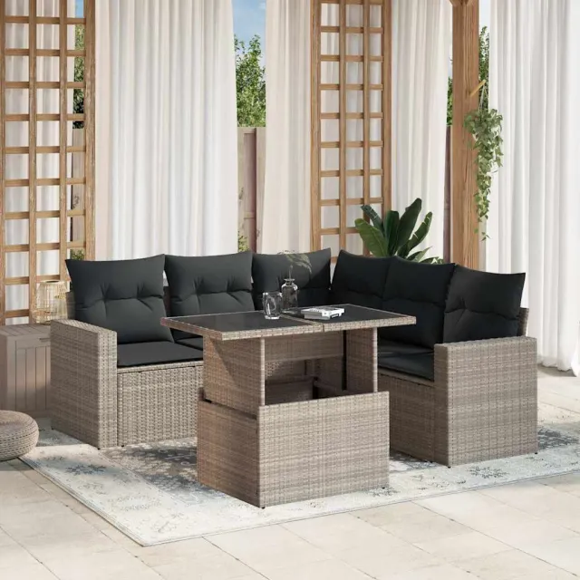 vidaXL 6-delige Loungeset met kussens poly rattan lichtgrijs grijs, foto 2