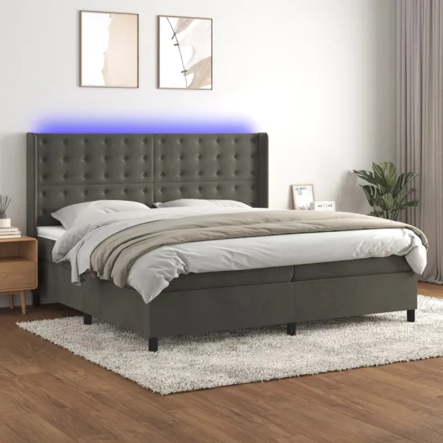 vidaXL Boxspring met matras en LED fluweel donkergrijs 200x200 cm grijs