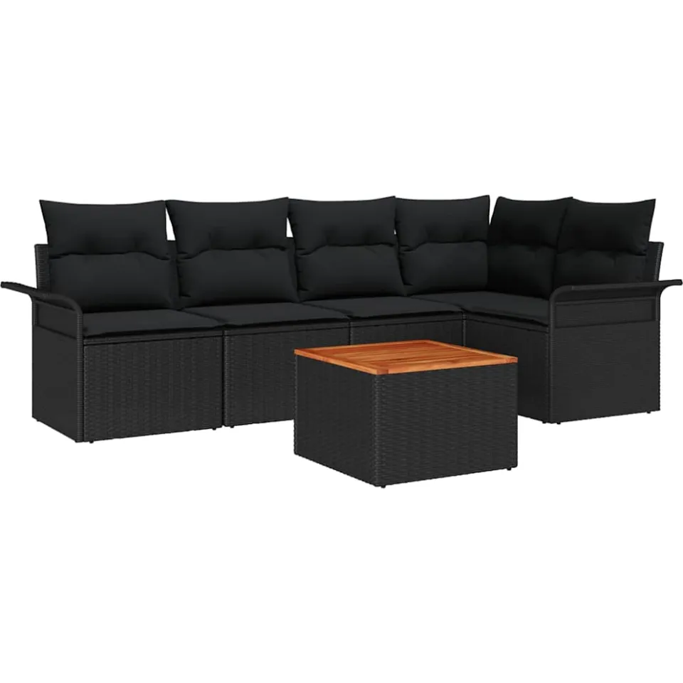 vidaXL Tuinbankenset 6 st Zwart poly rattan